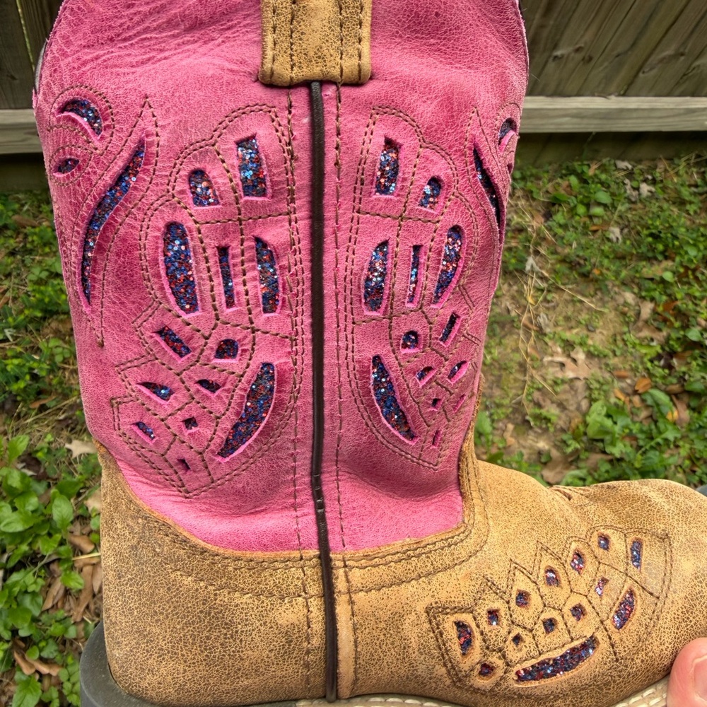Children's Pink and Tan Cowboy Boots - Picture 4 of 6